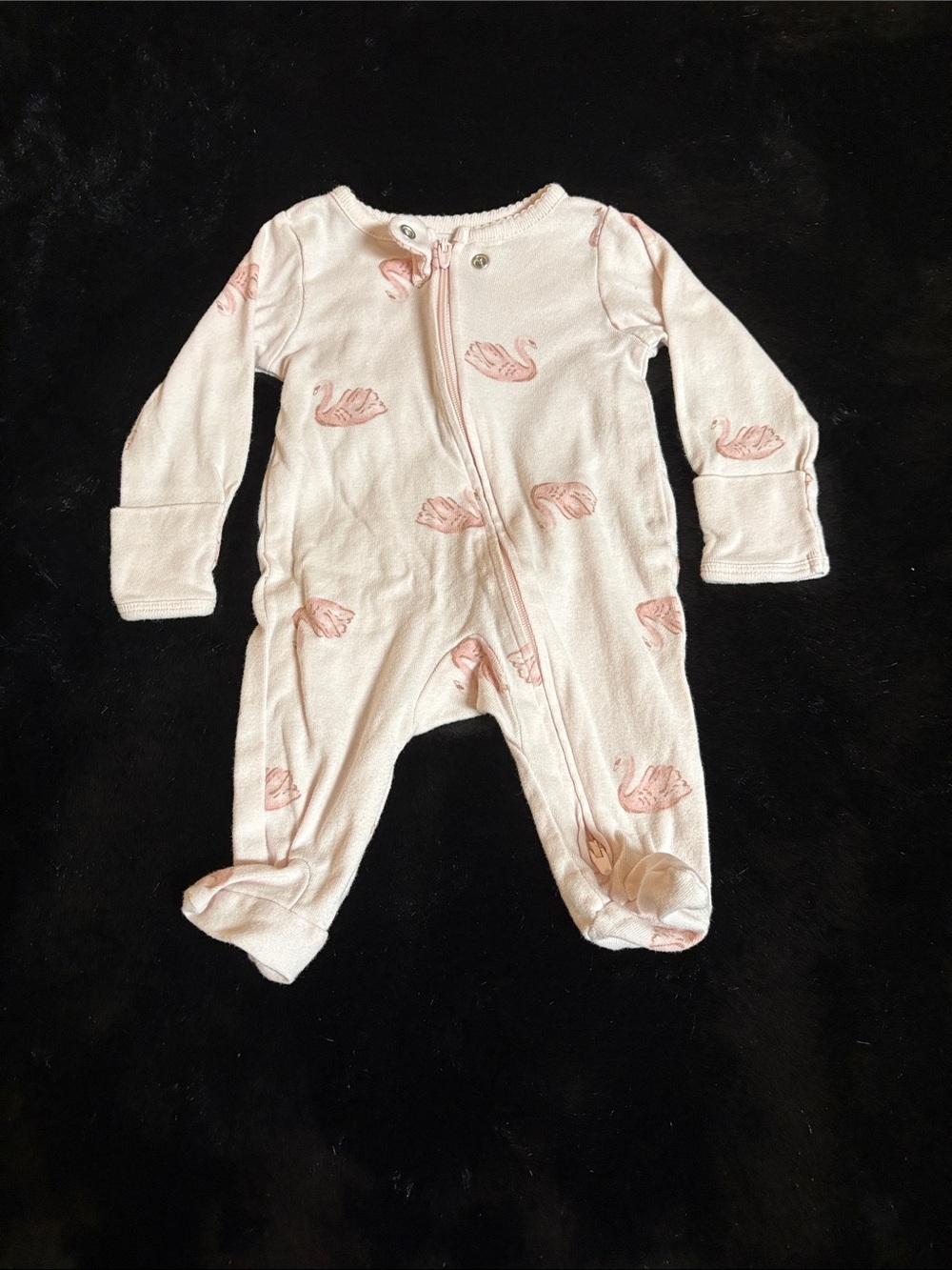 Carter's Light Pink Swan Zip-Up Footed One-Piece
